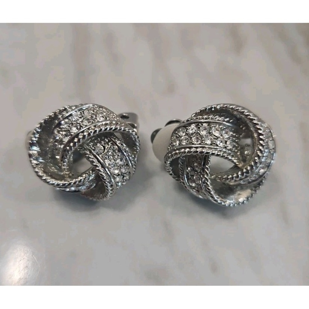 Vintage Katherine K Silver Tone Knot Clip On Earrings